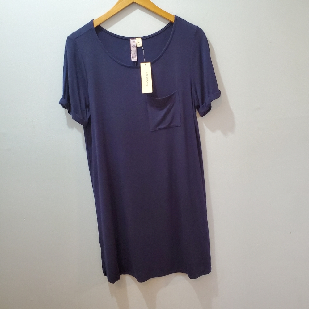 Francesca's Navy Tee Shirt Dress with Pocket - Picture 2 of 8